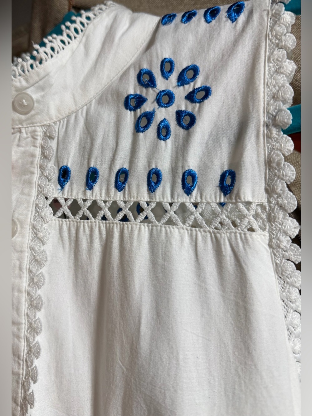Avec Les Filles White Maxi Dress with Cobalt Blue Eyelet Detail 12 - Picture 10 of 10